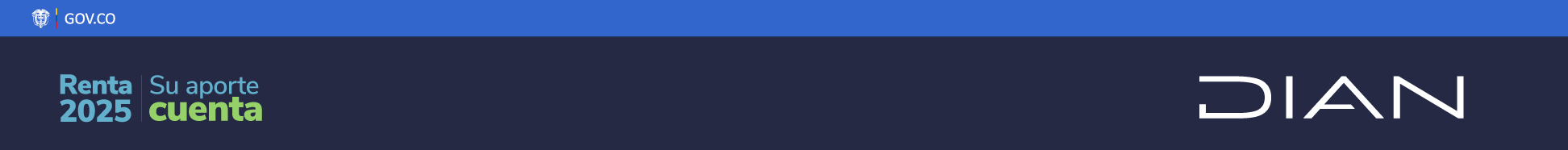 Banner DIAN con GOV.CO y texto “Renta 2025 Su aporte cuenta” sobre fondo azul oscuro.