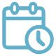 Ícono lineal de calendario con marca de verificación en color azul claro.