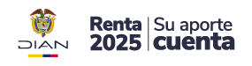 Logotipo DIAN junto a texto “Renta 2025 Su aporte cuenta” en composición horizontal institucional.
