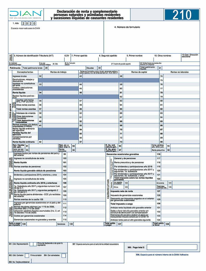 ¿Cómo Diligenciar La Declaración De Renta (Formulario 210)?